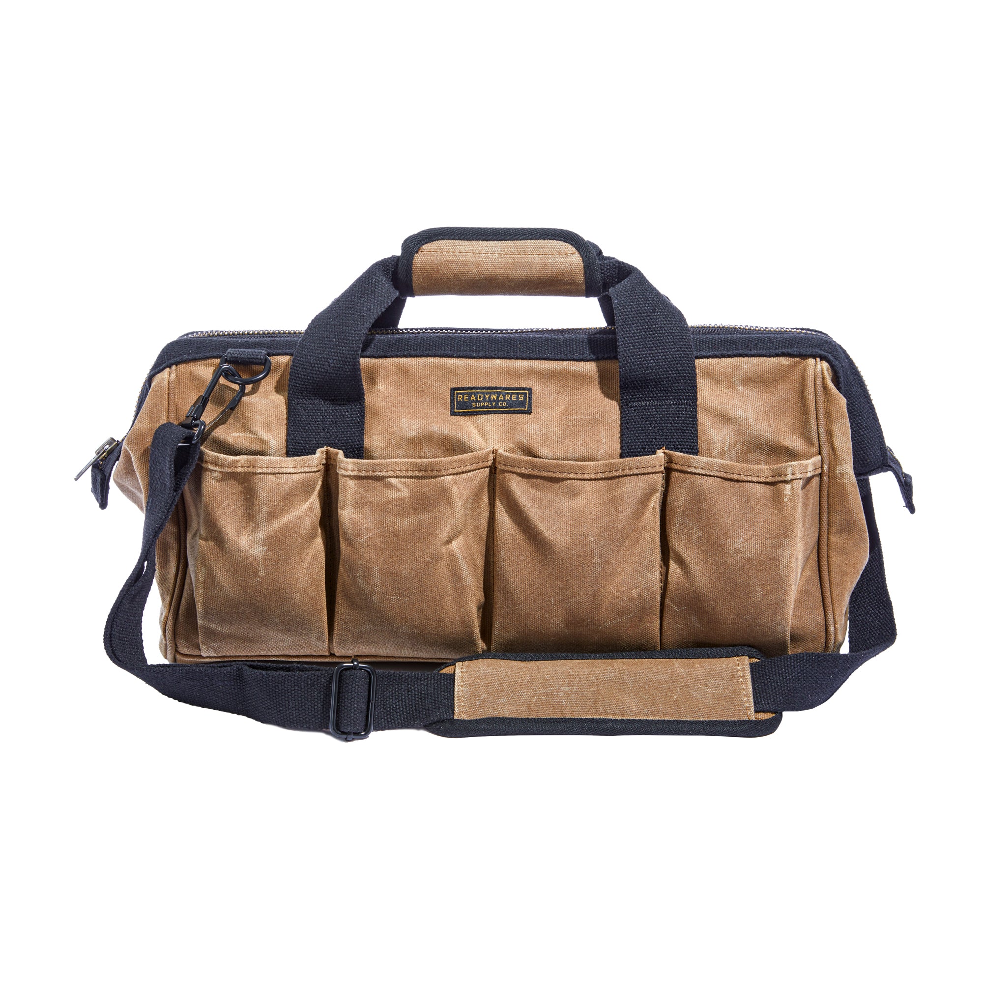 thumbnail interactive-video image 1 of Heavy Duty Canvas Tool Bag - Green, Water & Scratch Resistant, Strong Zipper, Organizer For Men 1 of 4