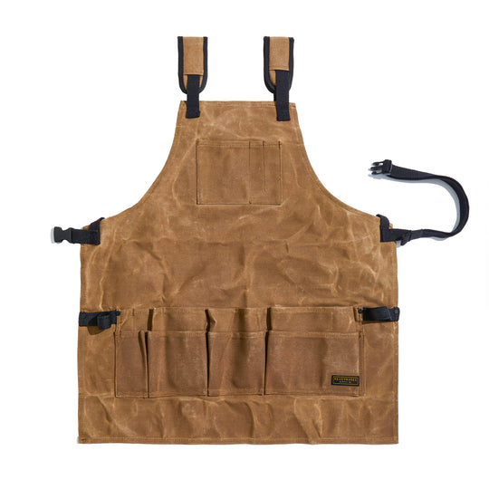 Manufacturer photo of the tan Readywares Tool Apron TA-2014 laid flat showing its many front pockets