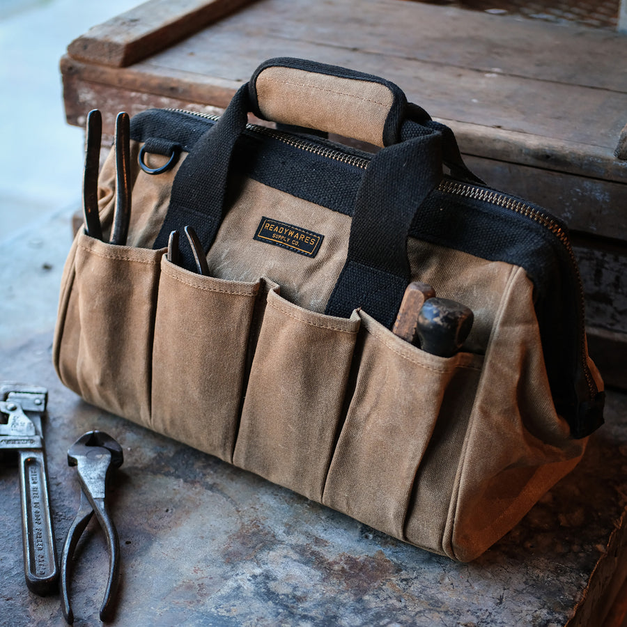 Readywares Waxed Canvas Tool Bucket Organizer, Heavy Duty with 58 Pockets,  Designed to Fit a Standard